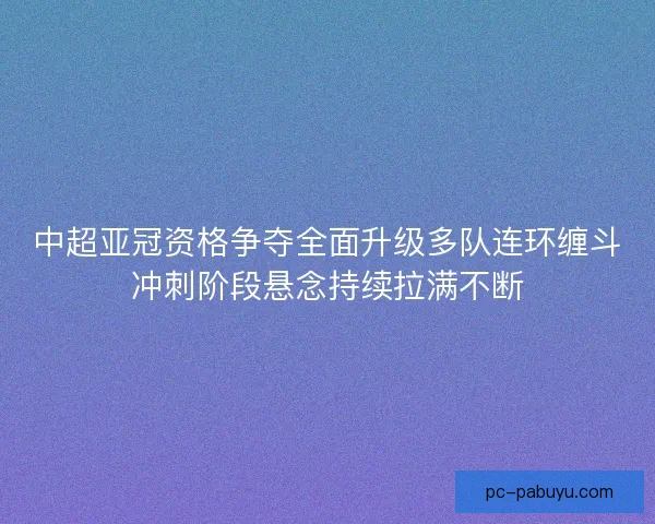 中超亚冠资格争夺全面升级多队连环缠斗冲刺阶段悬念持续拉满不断